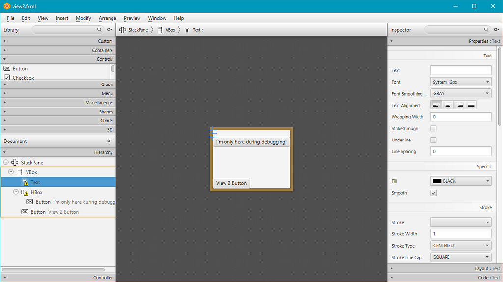scenebuilder binding warning